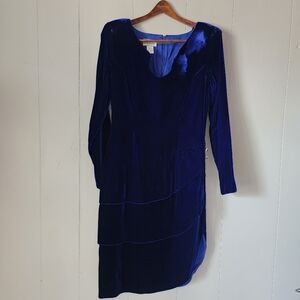 Vintage Rimini Royal Blue Crushed Velvet Dress 8 Holiday Party Y2K Glam